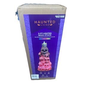 Haunted Living 3 ft Lighted Skull Stack Color Changing Halloween Home Decor New